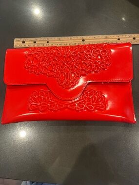 Red Embossed Patent Envelope Clutch - Women Bags